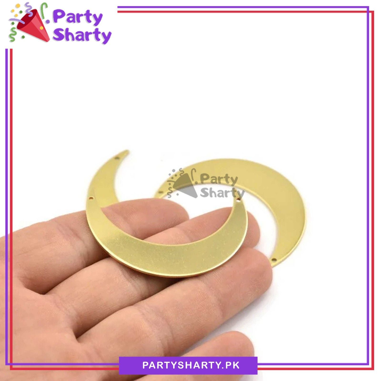 6pcs Golden Crescent Moon Shaped Card Bunting for Ramadan Iftar Party & Eid Decoration