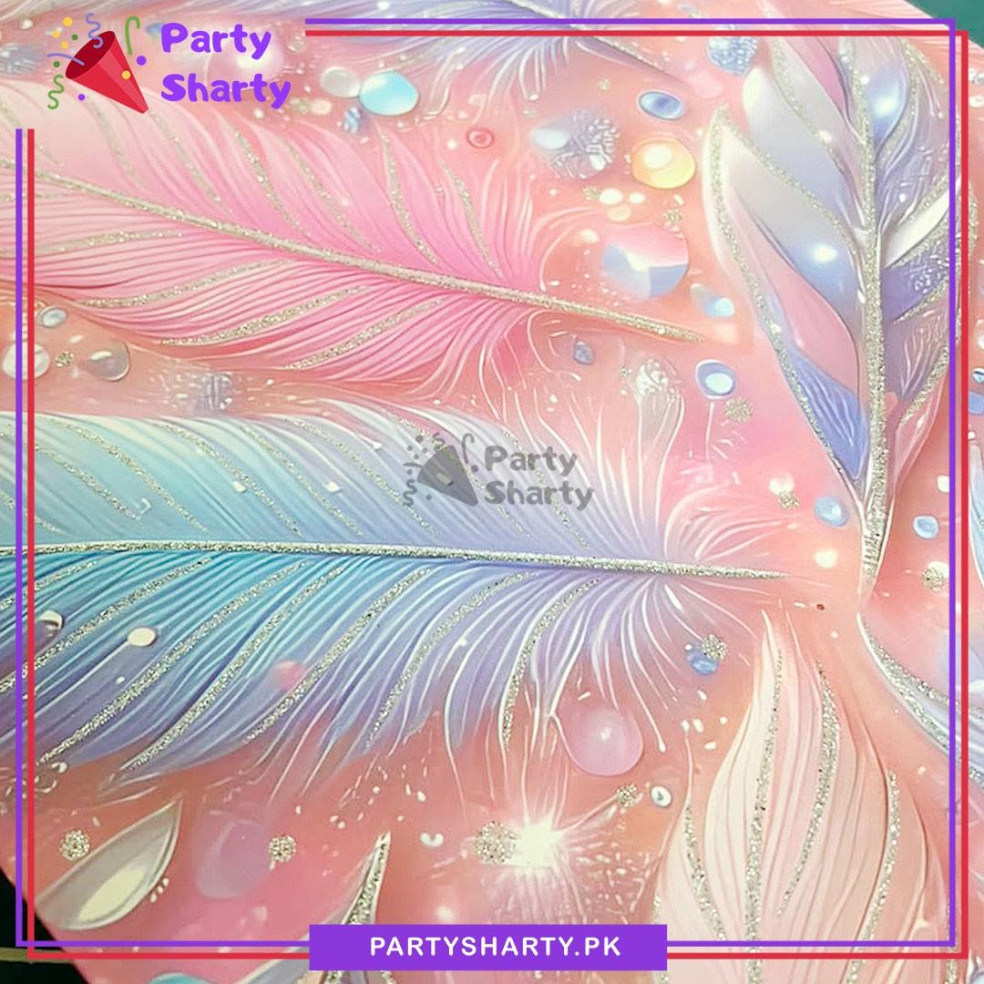 Glitter Blue & Pink Feather Printed Design Gift Bag