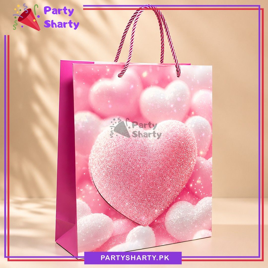 3D Glitter Heart Print Gift Bag For Birthday & Anniversary Gifts