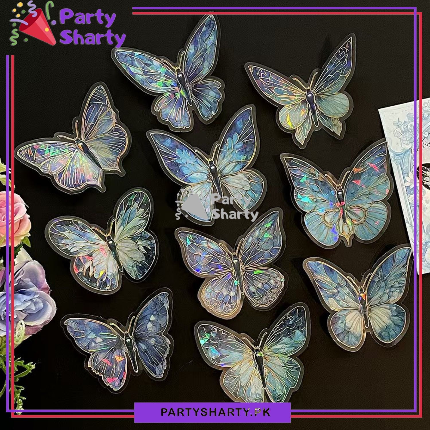 3D Ice Crystals Holographic Shiny Transparent Butterflies - Pack of 10 For Wall or Event Decoration