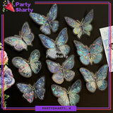 3D Ice Crystals Holographic Shiny Transparent Butterflies - Pack of 10 For Wall or Event Decoration