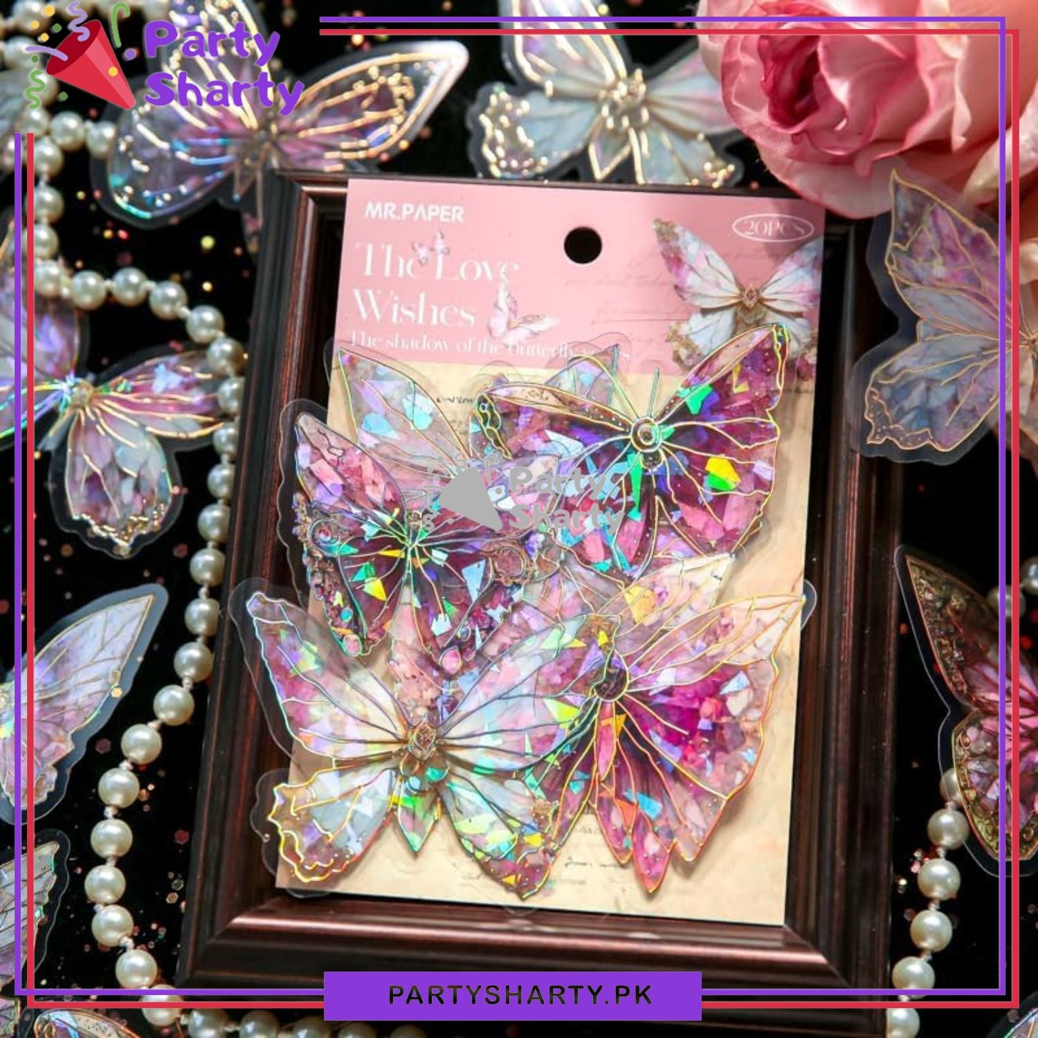 3D Ice Crystals Holographic Shiny Transparent Butterflies - Pack of 10 For Wall or Event Decoration