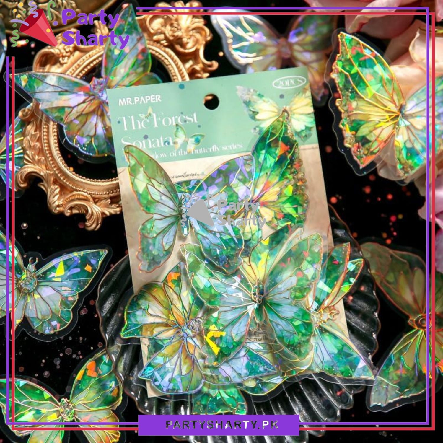 3D Ice Crystals Holographic Shiny Transparent Butterflies - Pack of 10 For Wall or Event Decoration