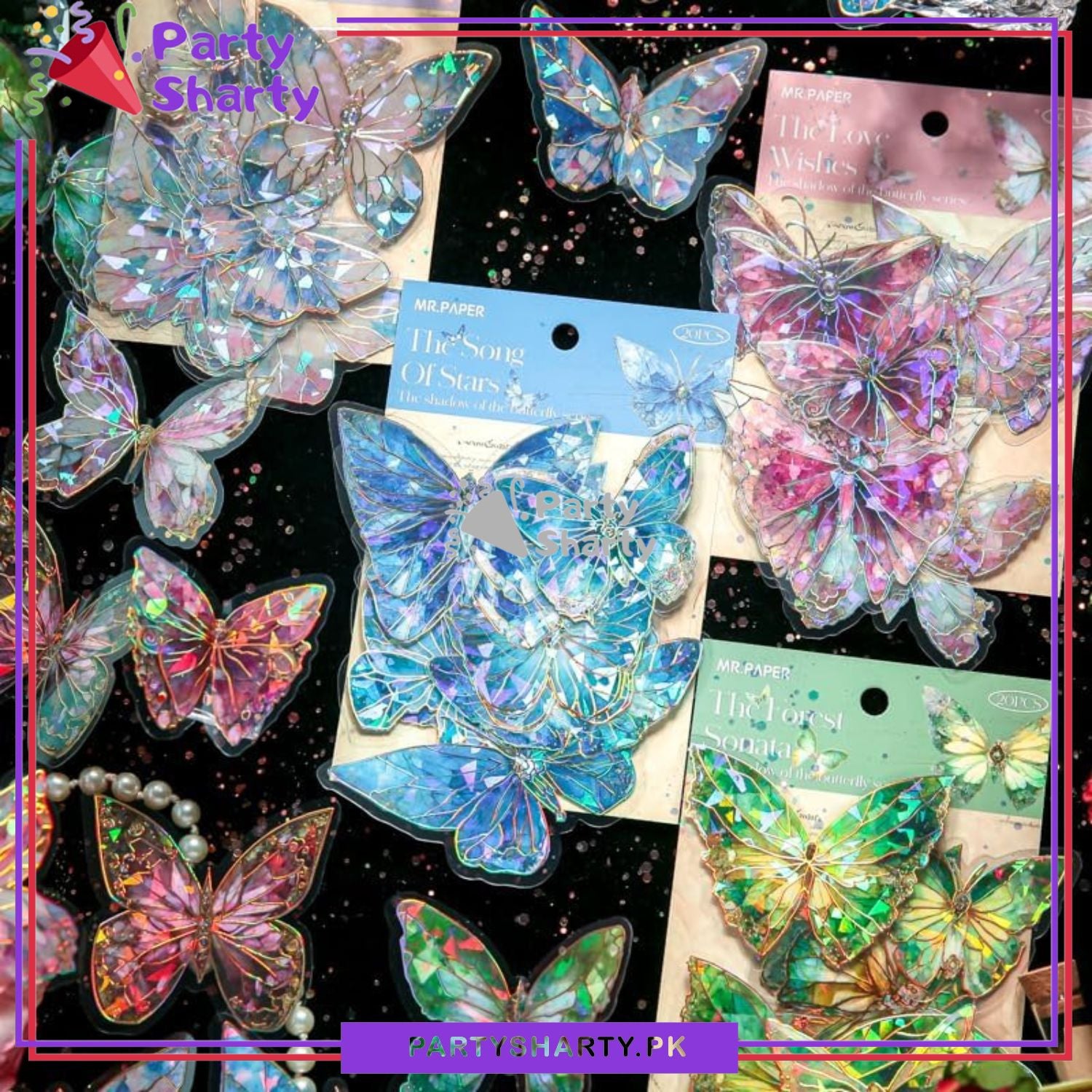3D Ice Crystals Holographic Shiny Transparent Butterflies - Pack of 10 For Wall or Event Decoration