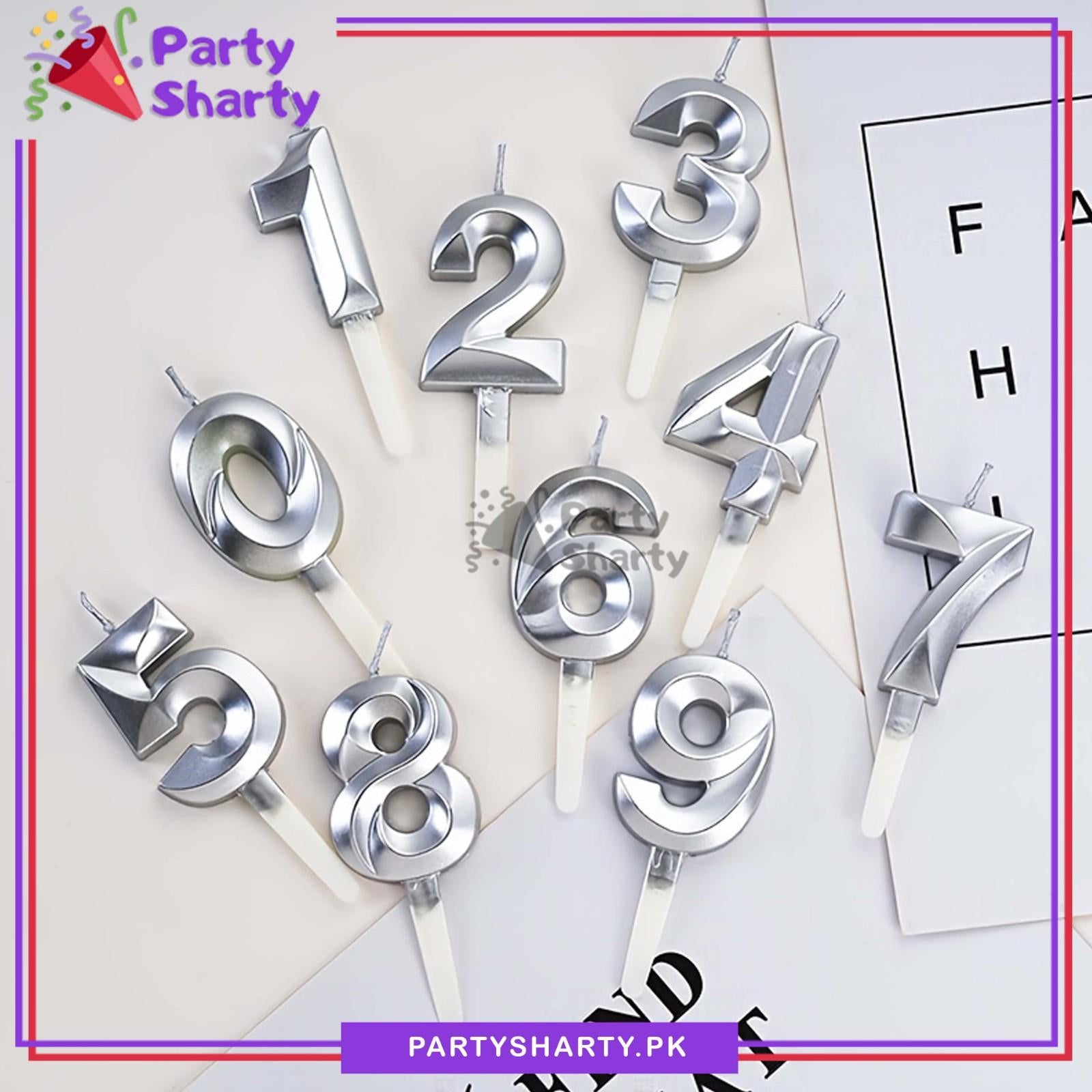 3D Number Candles Silver For Birthday, Anniversary Cake Decoration & Celebration