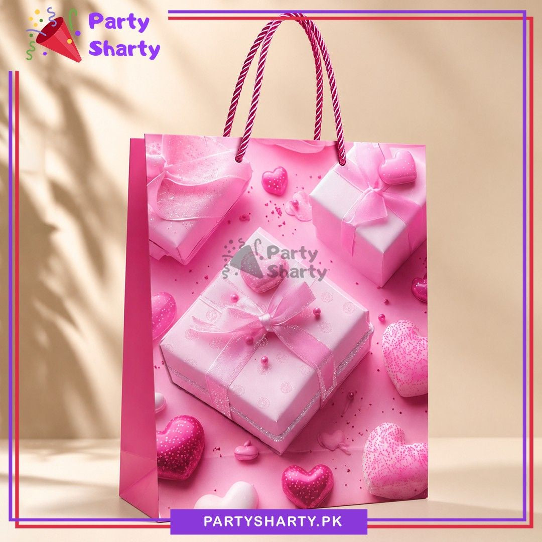 3D Pink Gift Box with Ribbon Printed Gift Bag For Birthday & Anniversary Gifts