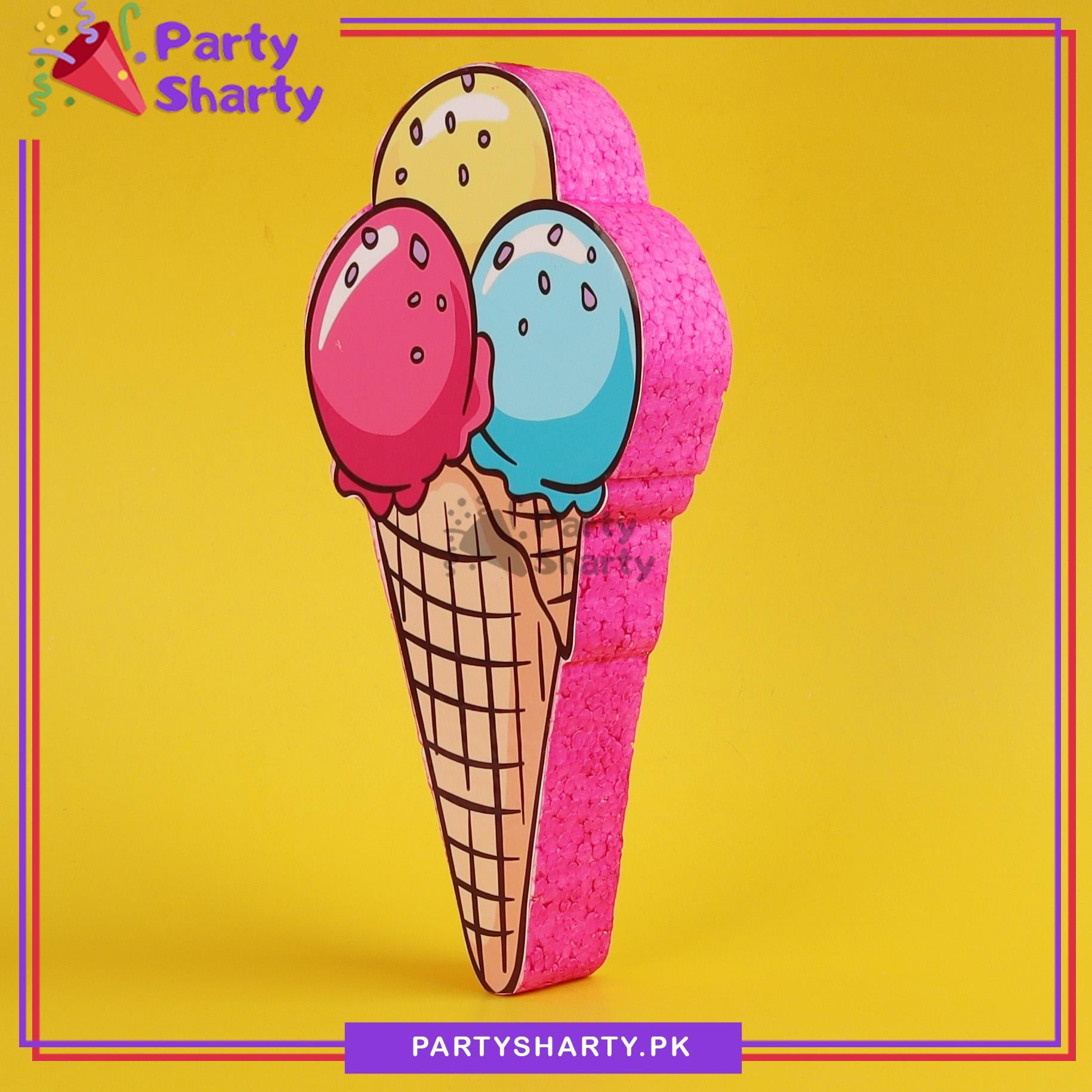 3 Scoops Ice-cream Cone Thermocol Standee For Candyland Theme Based Birthday Celebration and Party Decoration