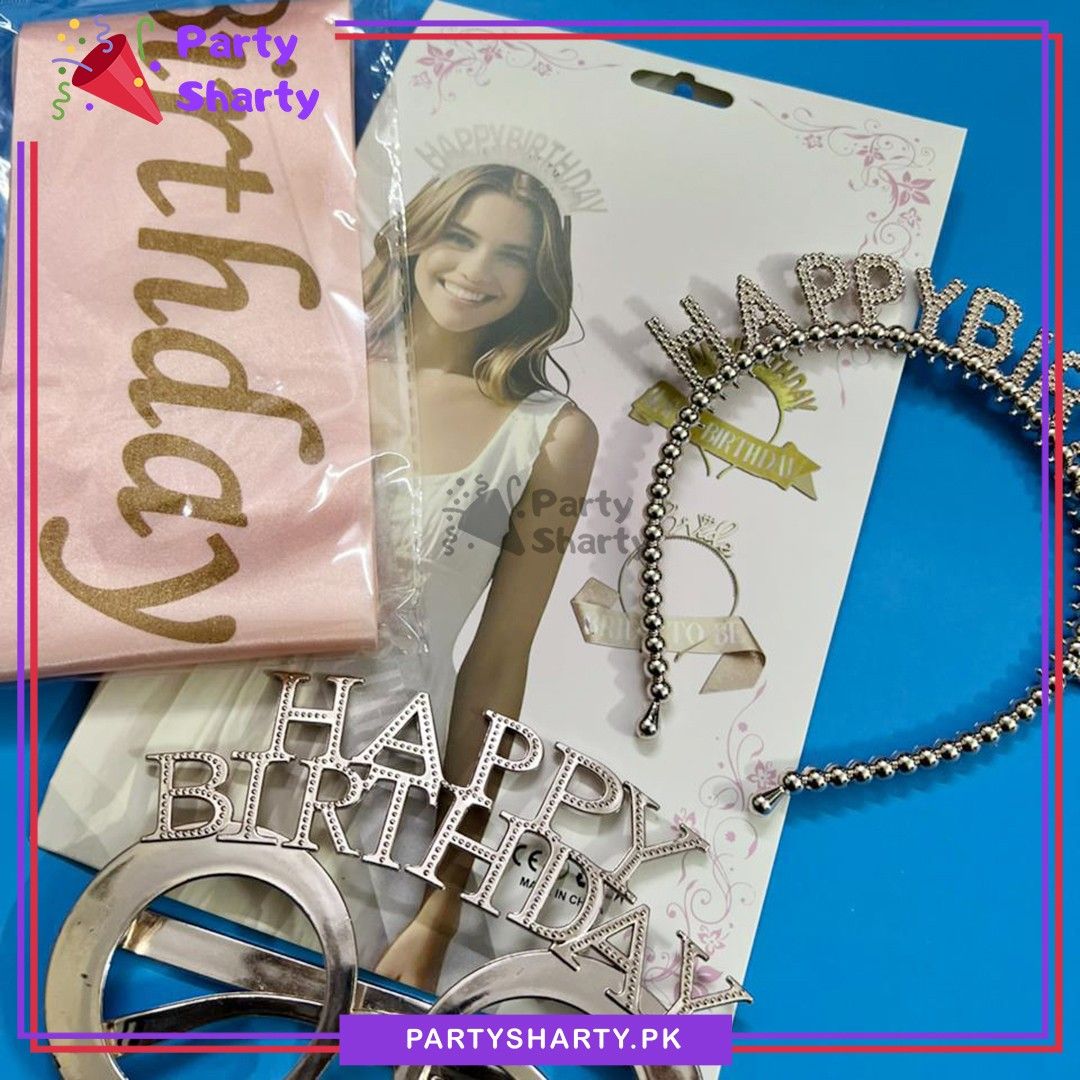 3pcs/Set Happy Birthday Sash With Plastic Hair band & Glasses For Birthday Party Celebration