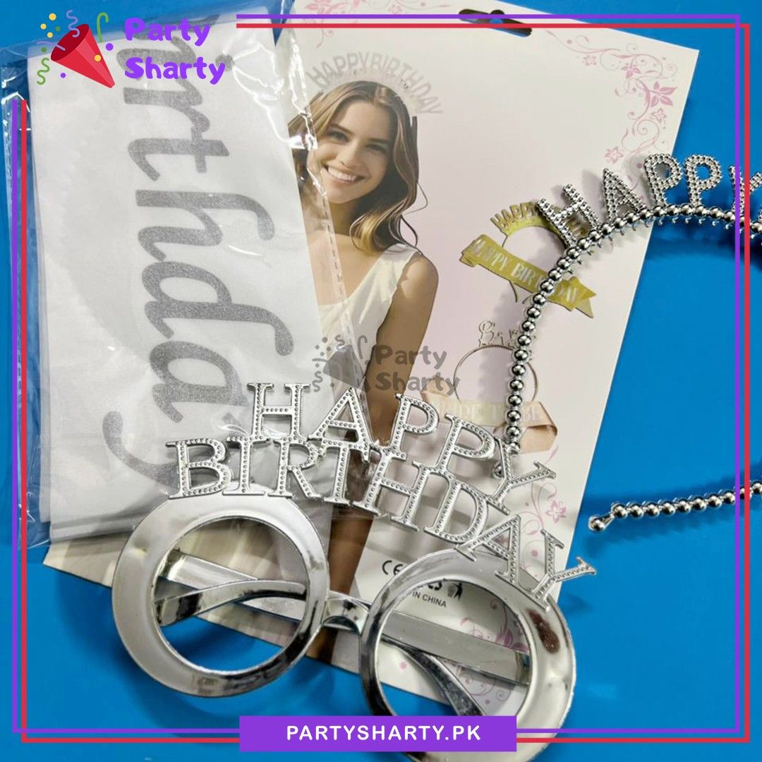 3pcs/Set Happy Birthday Sash With Plastic Hair band & Glasses For Birthday Party Celebration