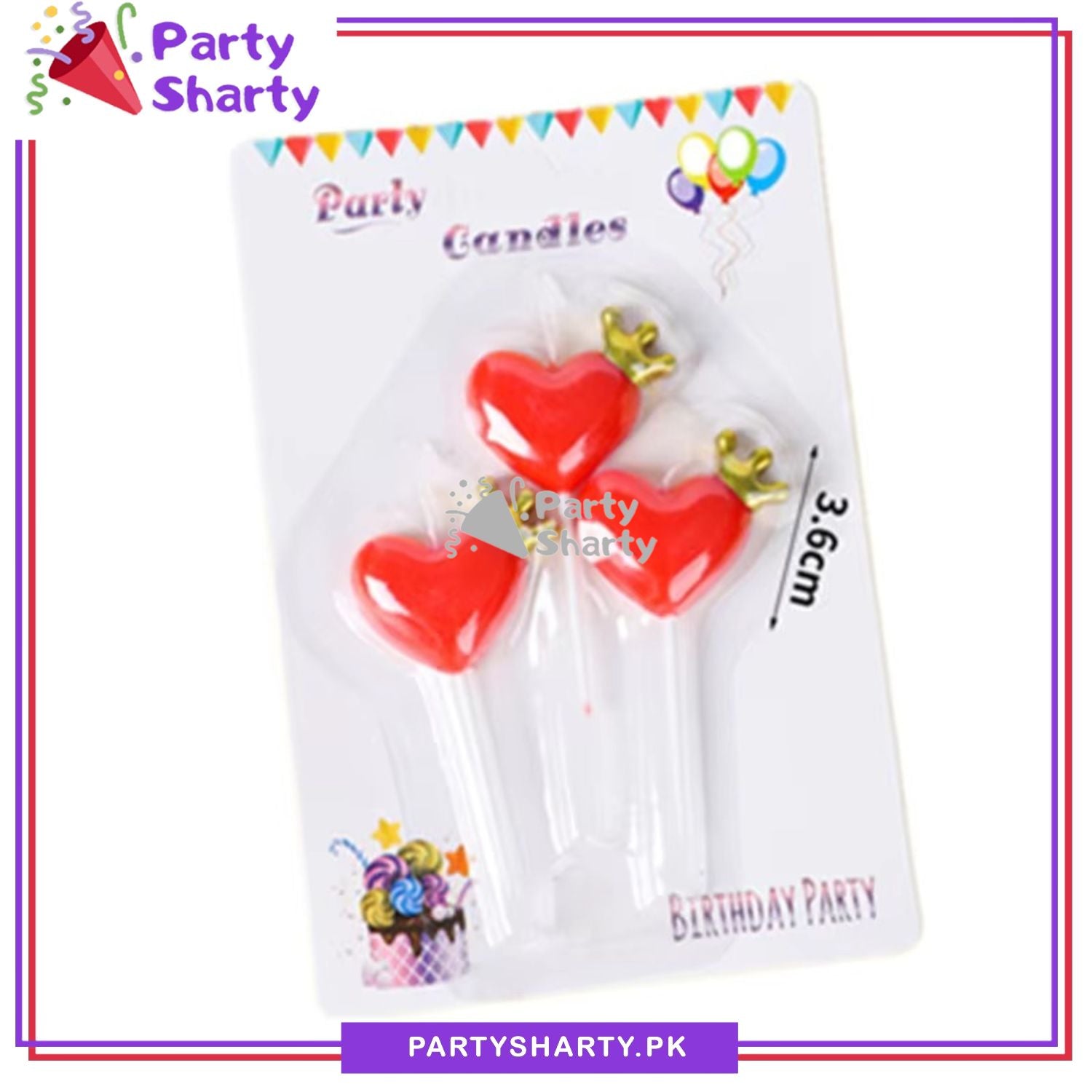 3pcs/Set Red Heart with Golden Crown Shaped Candle For Creative Birthday Cake Candle / Party Supplies