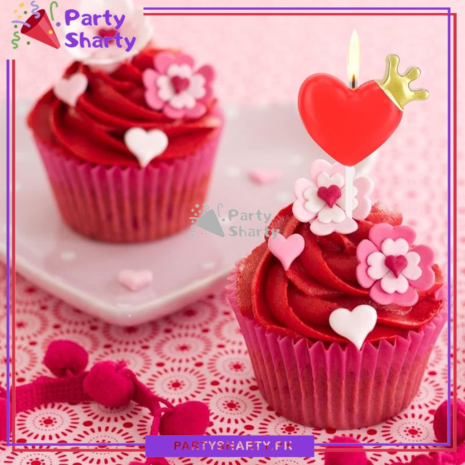 3pcs/Set Red Heart with Golden Crown Shaped Candle For Creative Birthday Cake Candle / Party Supplies