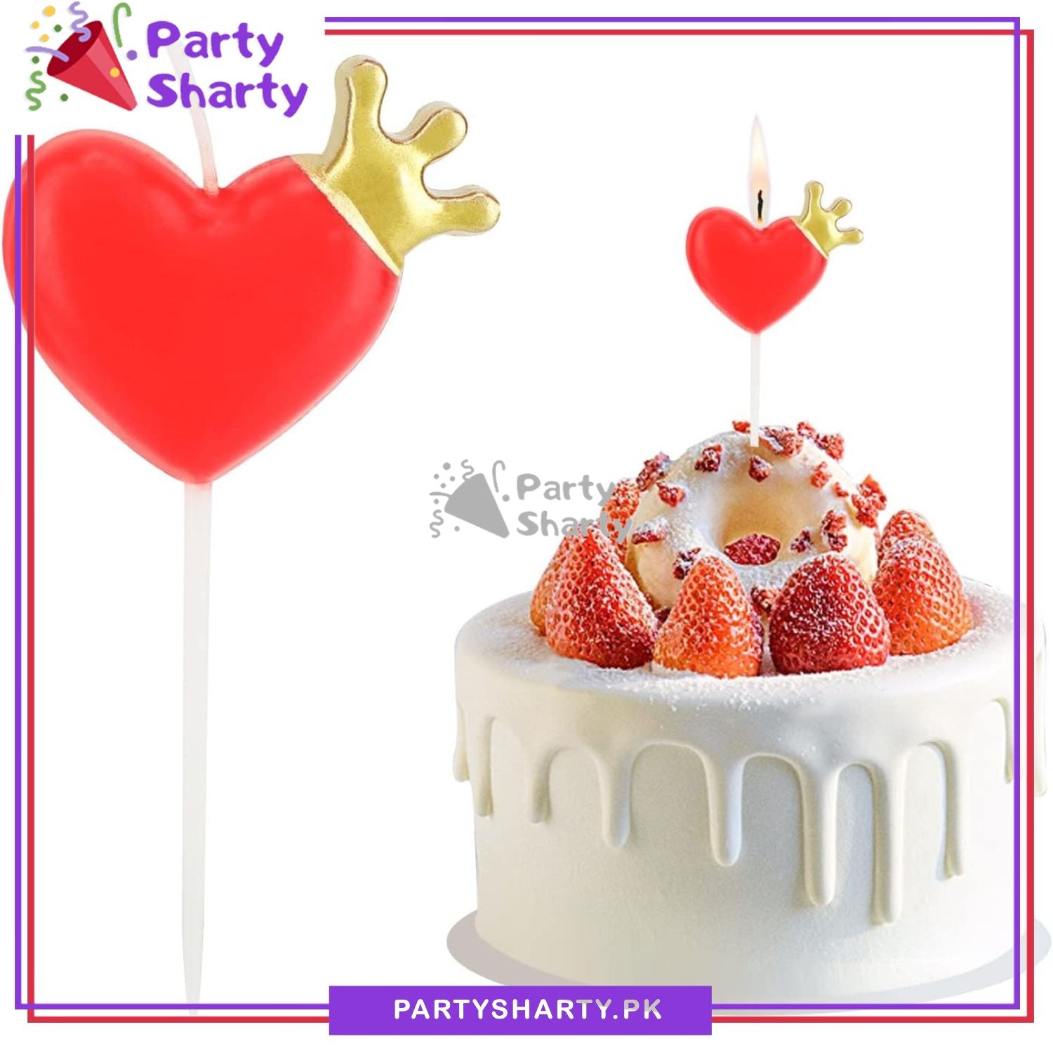 3pcs/Set Red Heart with Golden Crown Shaped Candle For Creative Birthday Cake Candle / Party Supplies