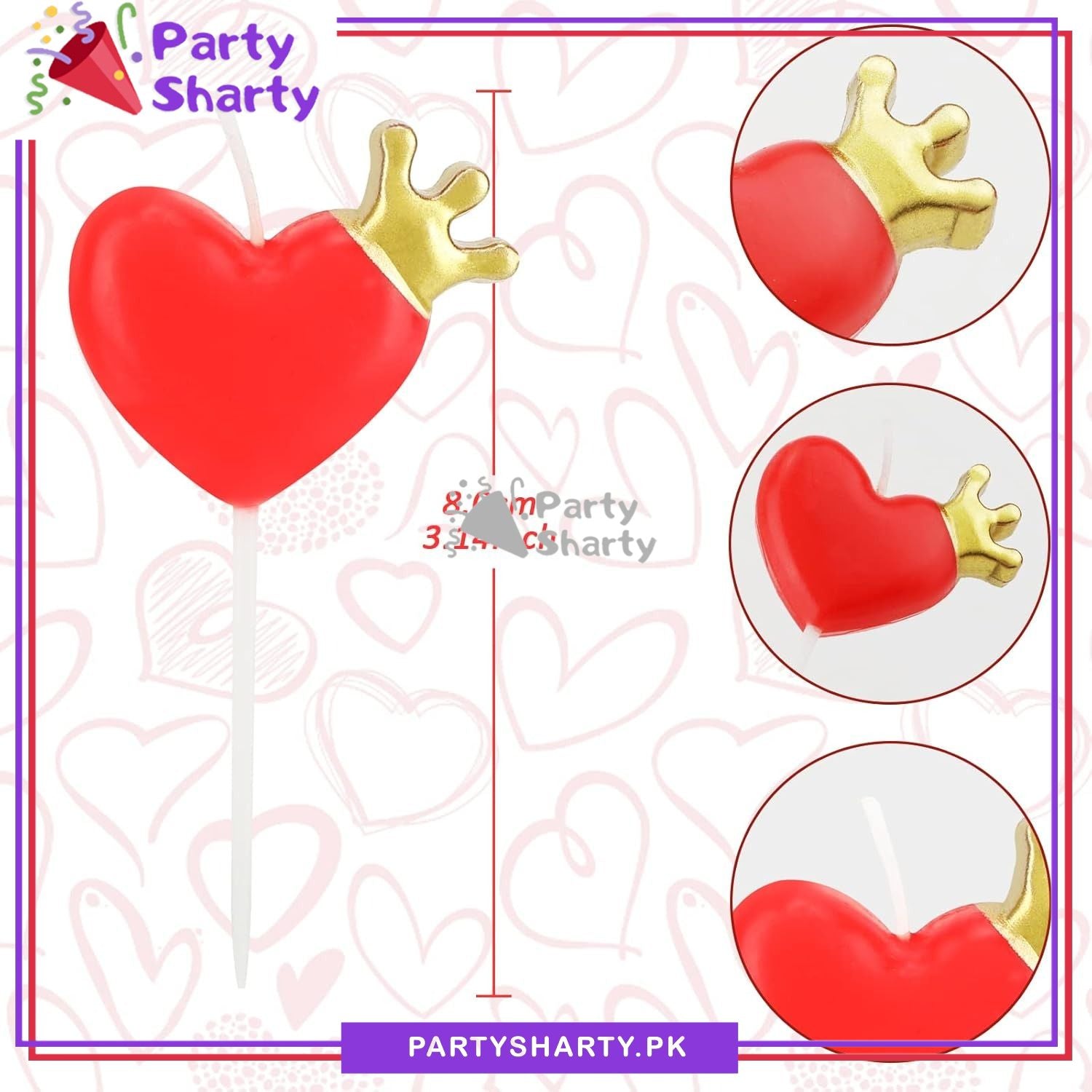 3pcs/Set Red Heart with Golden Crown Shaped Candle For Creative Birthday Cake Candle / Party Supplies