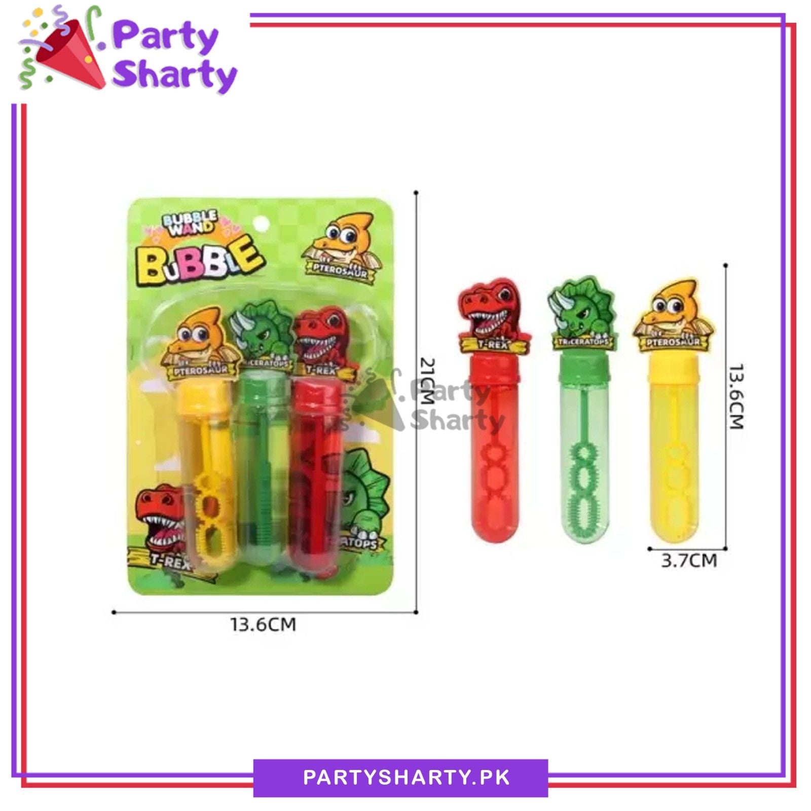 3pcs Triceratops, T-Rex & Pterosaur Dinosaurs Bubble Stick Toy For Dino Theme Birthday Goody Bags Favor Gifts