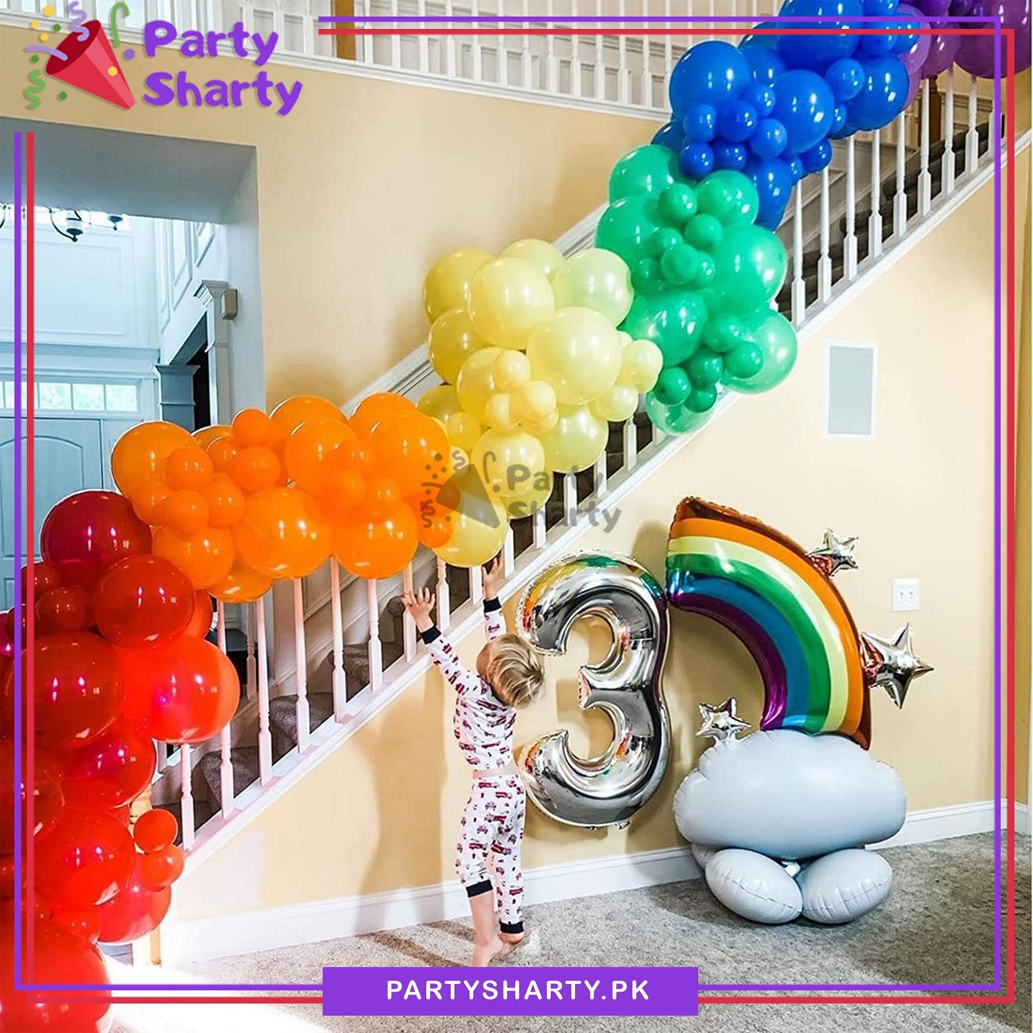 Cloud Rainbow With Multi Color Balloons Theme Set For Birthday & Baby Shower Decoration and Celebrations