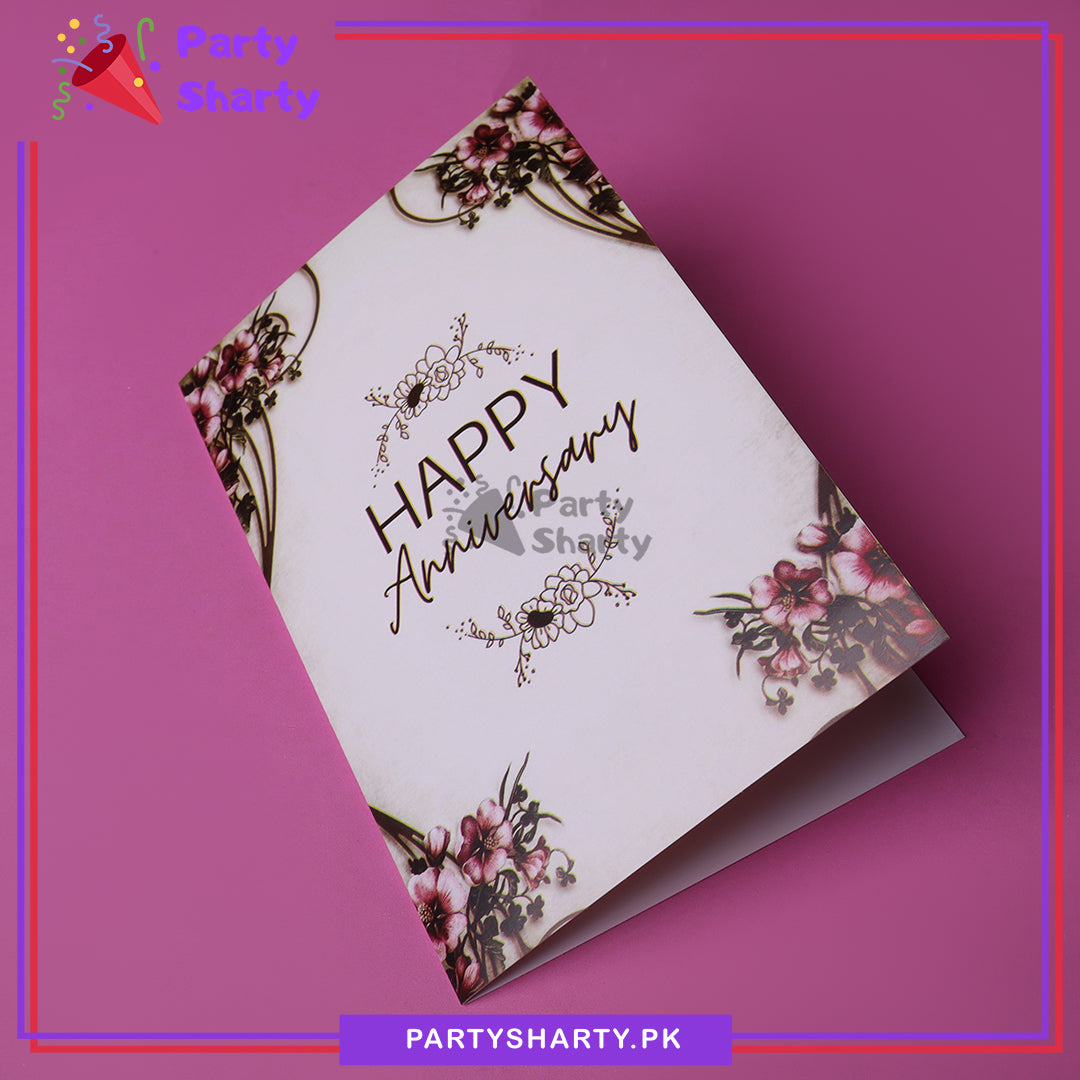 Happy Anniversary Floral Brown Design Greeting Card