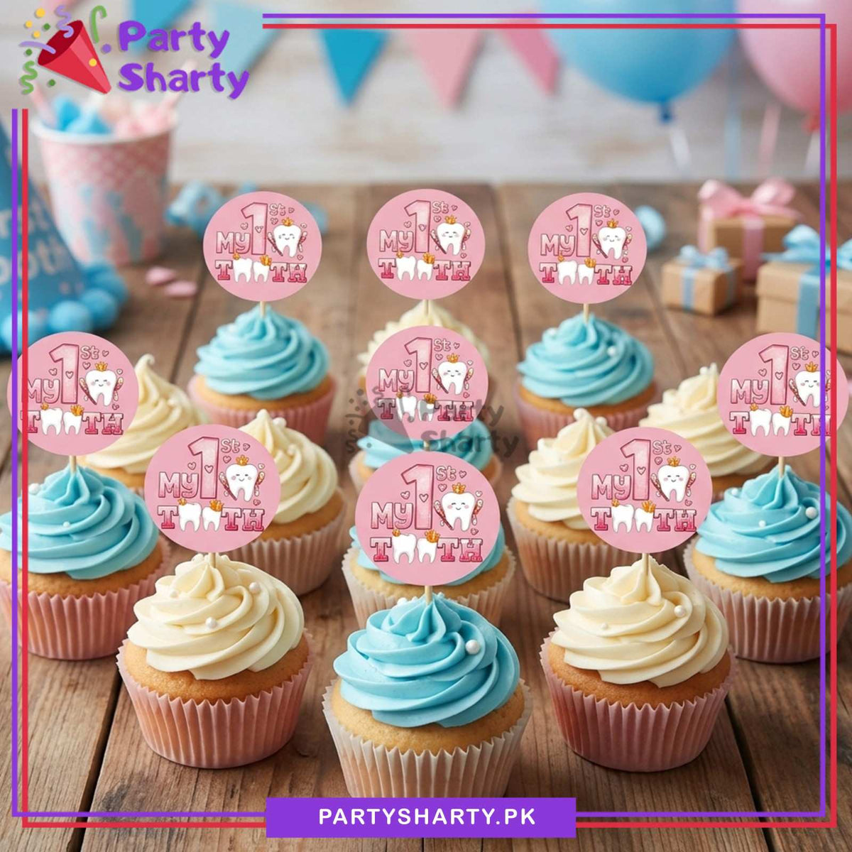 My 1st Tooth Cup Cake Topper For First Tooth Theme Celebration & Decoration