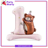 Teddy Bear With Number 1 Foil Balloon For First Birthday Party Decoration & Celebrations