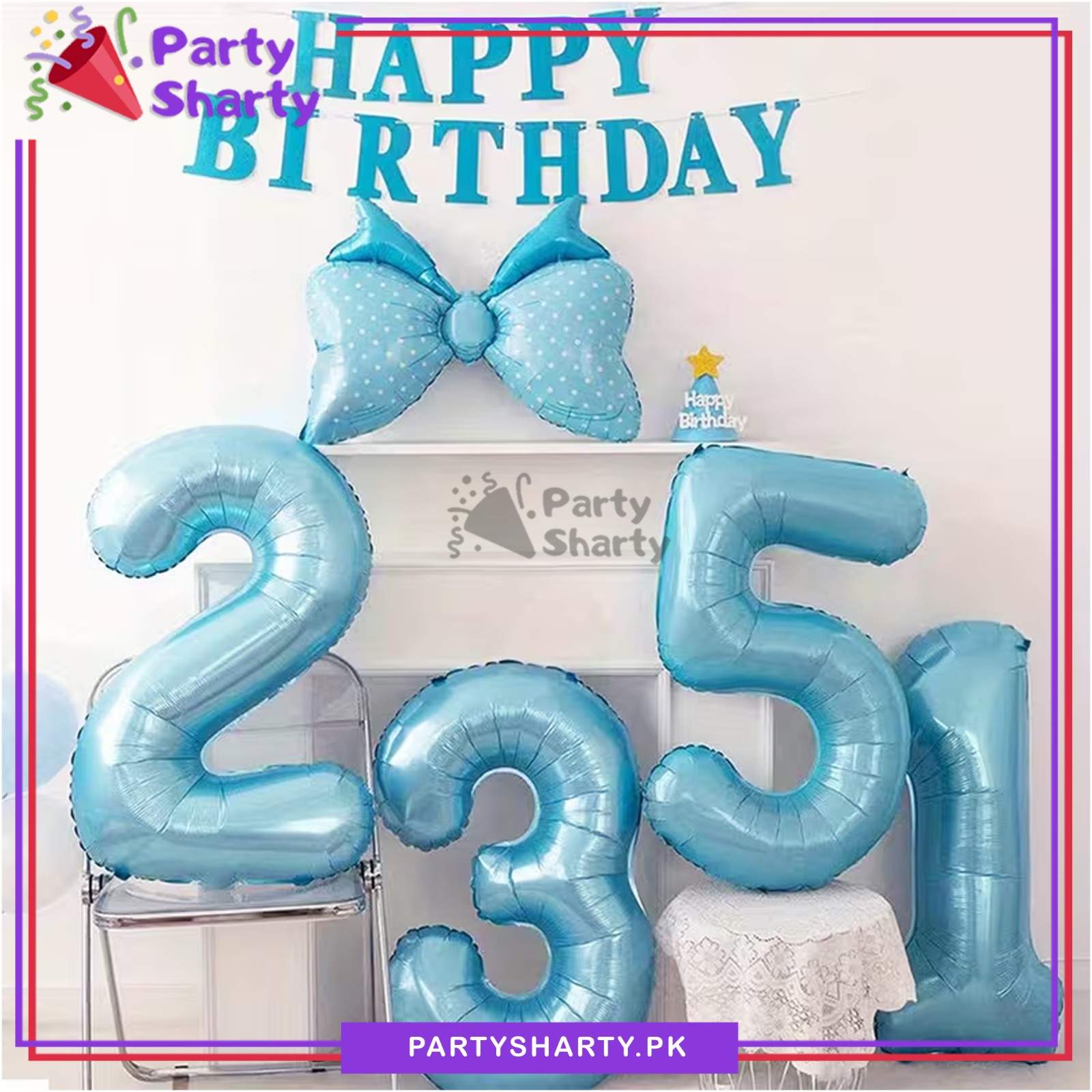 32inches Pastel Blue Number Foil Balloon For Party Decoration & Celebration