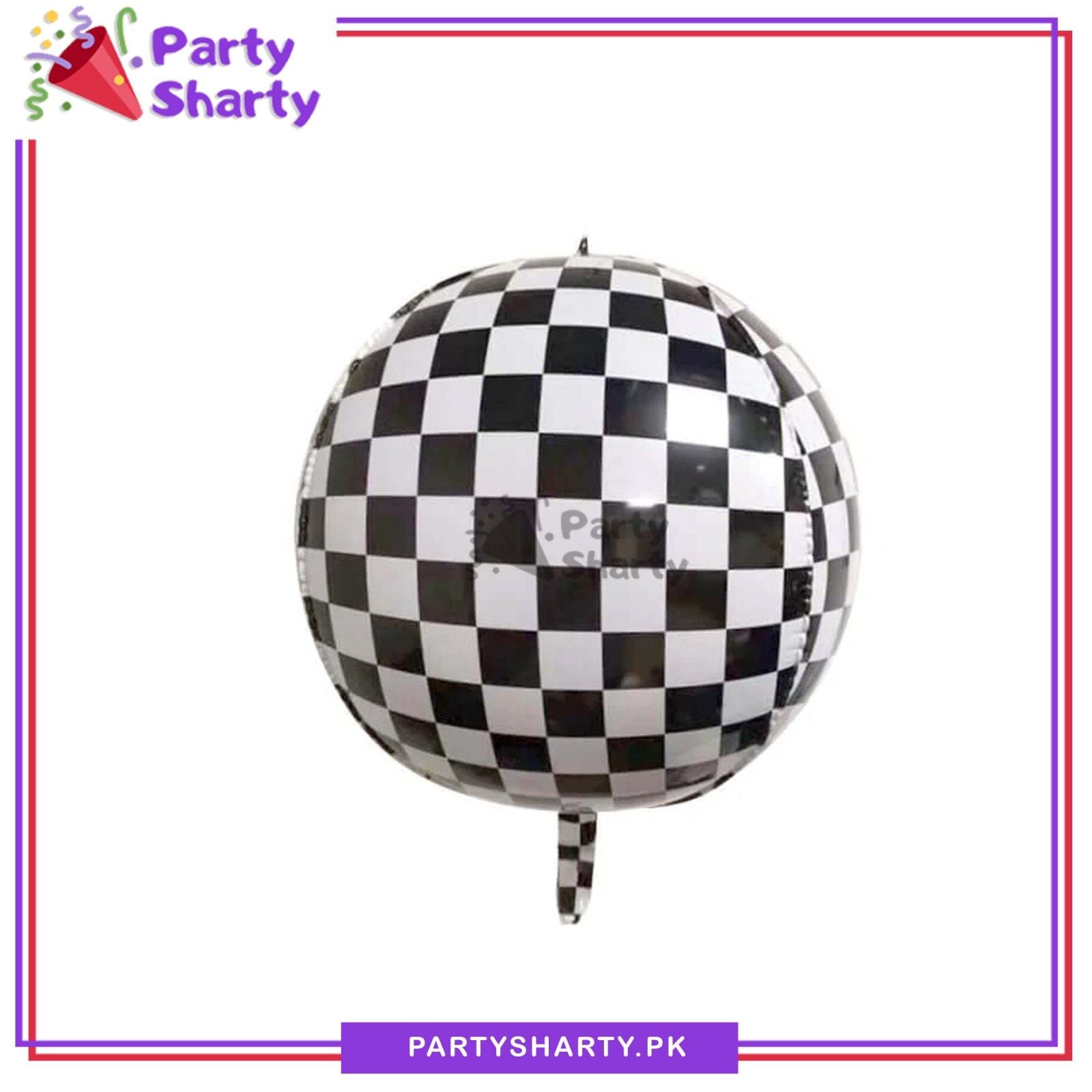 4D Checker ORBZ Foil Balloon For Too Fast Racing Car Theme Birthday Decoration & Celebration
