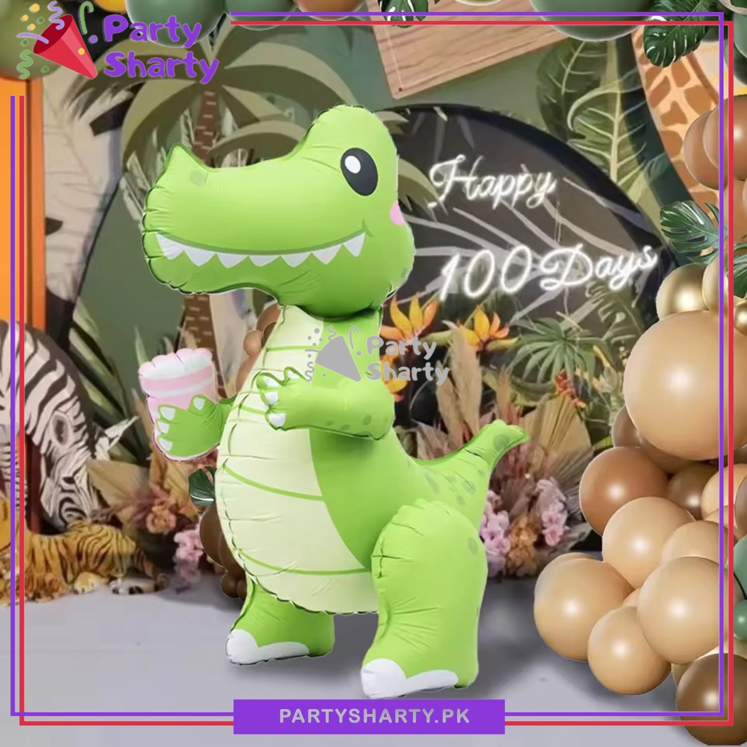 4D Matte Cute Green Crocodile Foil Balloons for Dinosaur Theme Birthday Party and Decoration