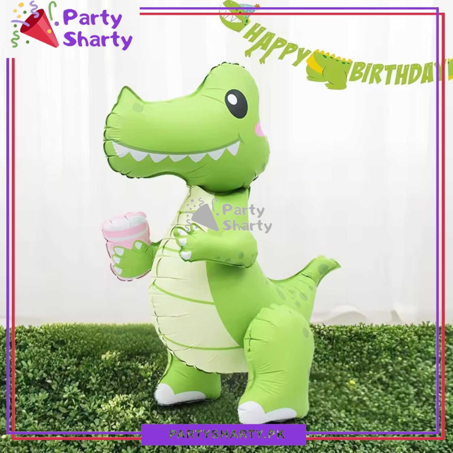 4D Matte Cute Green Crocodile Foil Balloons for Dinosaur Theme Birthday Party and Decoration