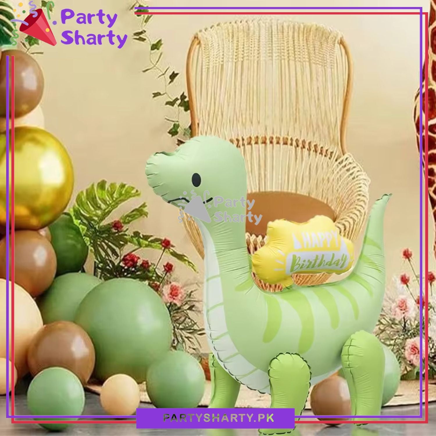 4D Matte Cute Happy birthday Printed Green dinosaur Foil Balloons for Dinosaur Theme Birthday Party and Decoration