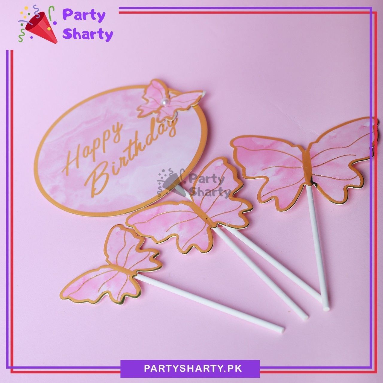 4pcs/Set Butterfly Theme Happy Birthday Cake Topper For Cake Decoration