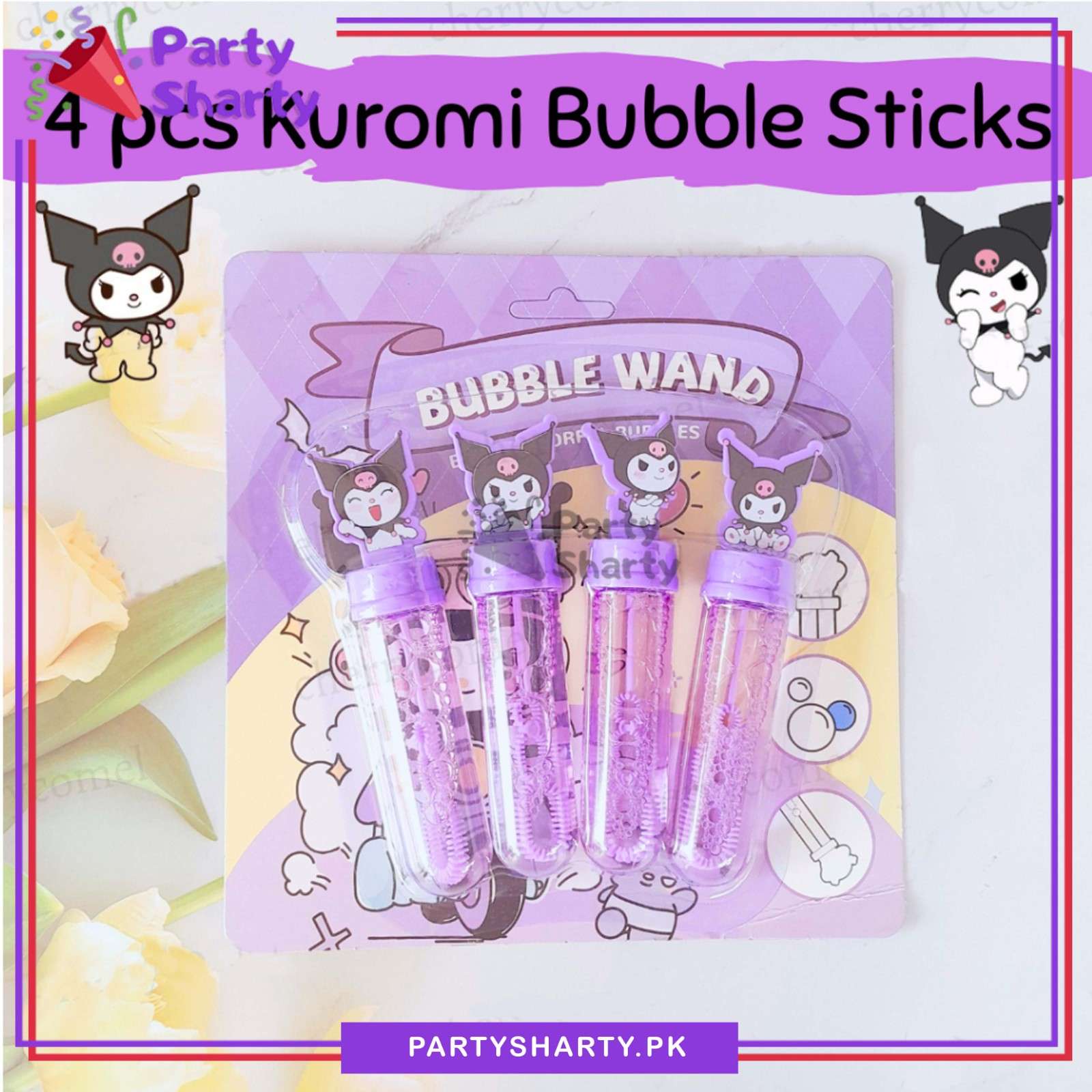 4pcs Kuromi Theme Bubble Stick Toys For Kuromi Theme Birthday Goody Bags Favor Gifts