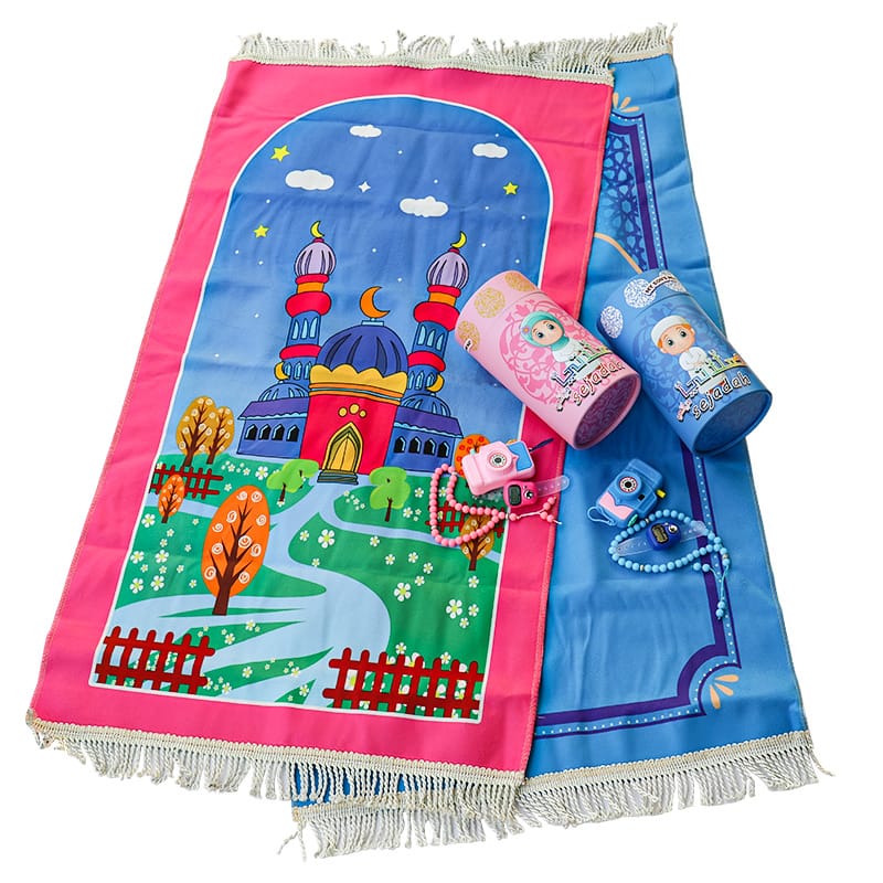 4pcs/Set Premium Kids Prayer Mat Gift Set with Matching Storage Tube & Digital Tasbih For Giveaways