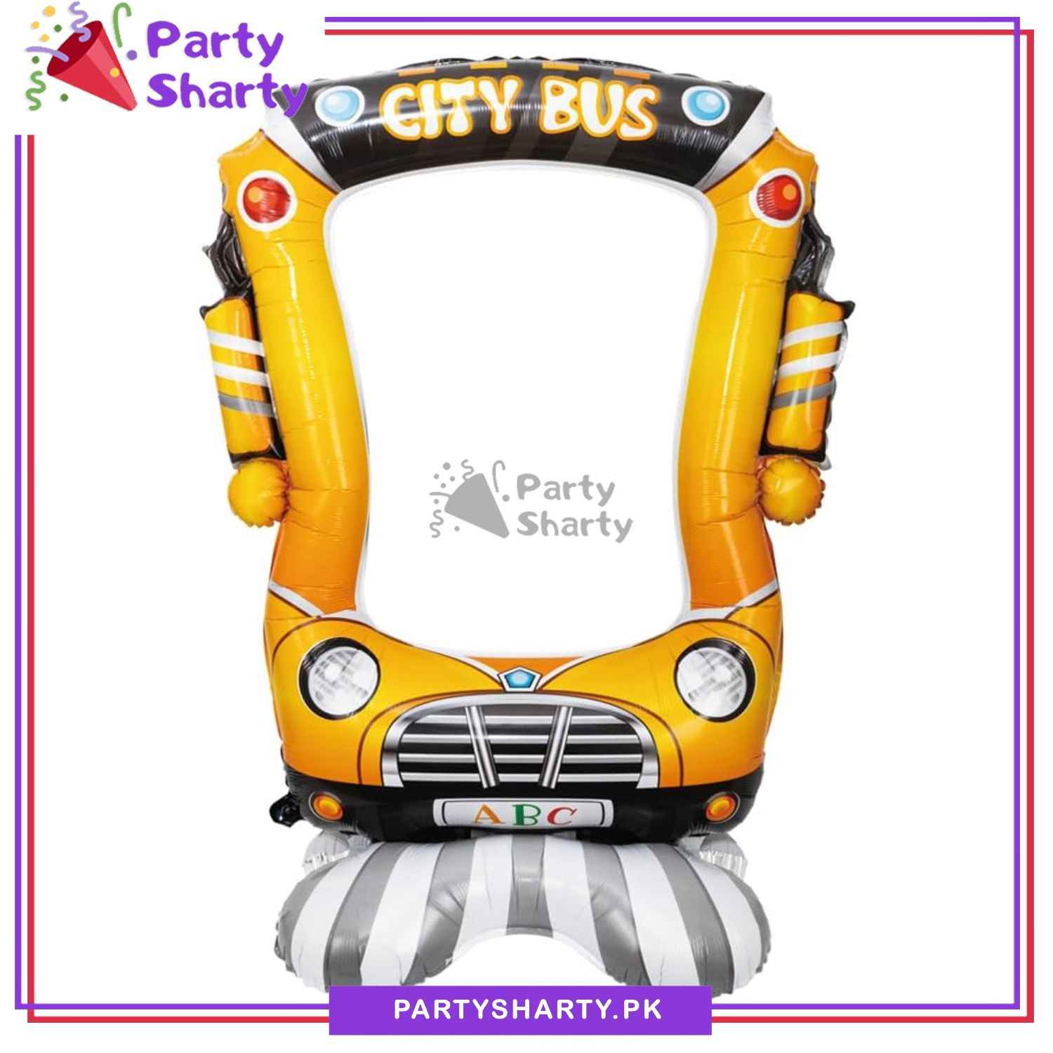 50inches City Bus Photo Frame Airloonz Foil Balloon For Back to School / Cocomelon Theme Birthday Party Decoration and Celebration