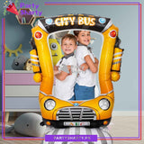 50inches City Bus Photo Frame Airloonz Foil Balloon For Back to School / Cocomelon Theme Birthday Party Decoration and Celebration
