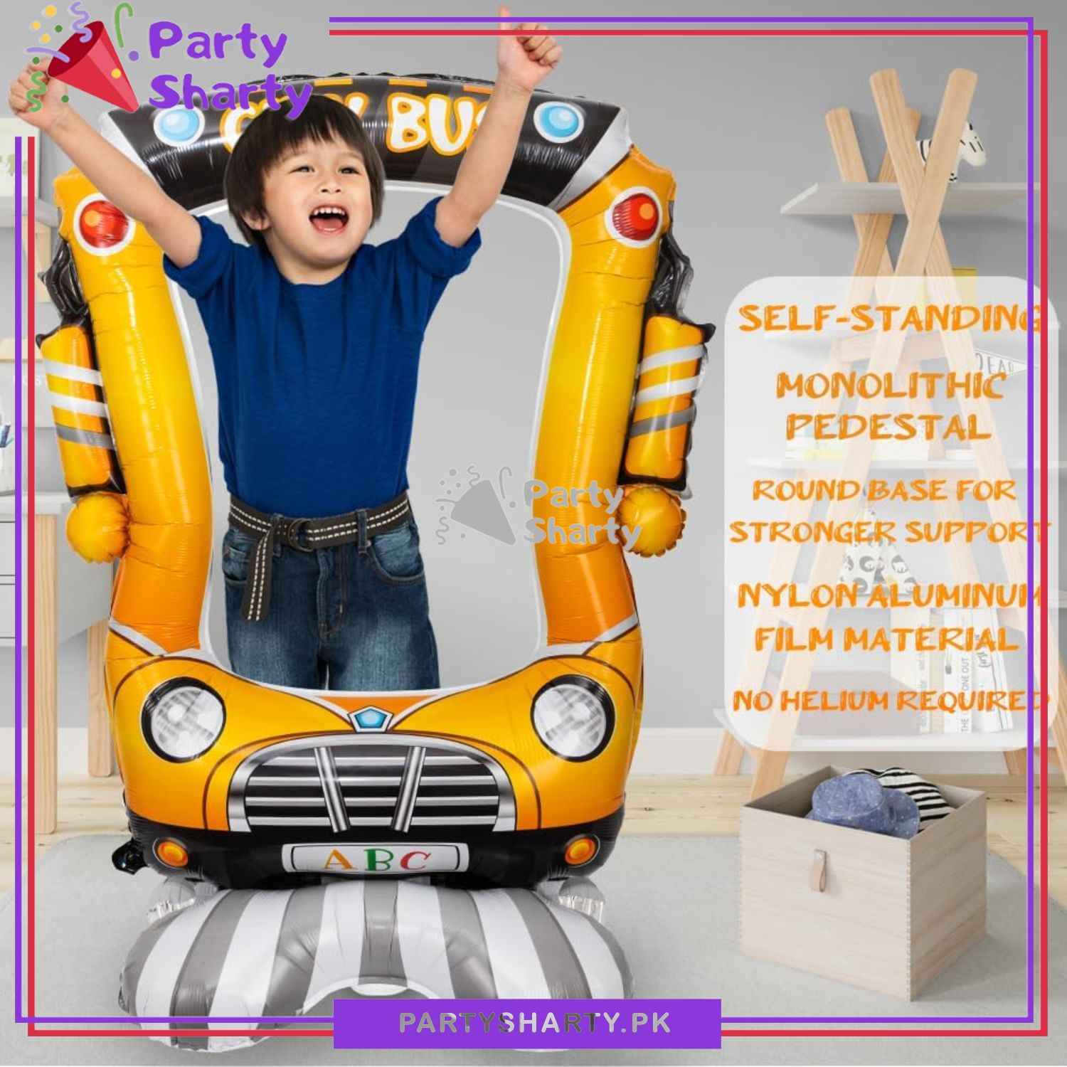 50inches City Bus Photo Frame Airloonz Foil Balloon For Back to School / Cocomelon Theme Birthday Party Decoration and Celebration