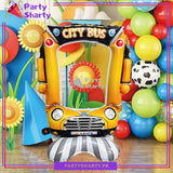 50inches City Bus Photo Frame Airloonz Foil Balloon For Back to School / Cocomelon Theme Birthday Party Decoration and Celebration