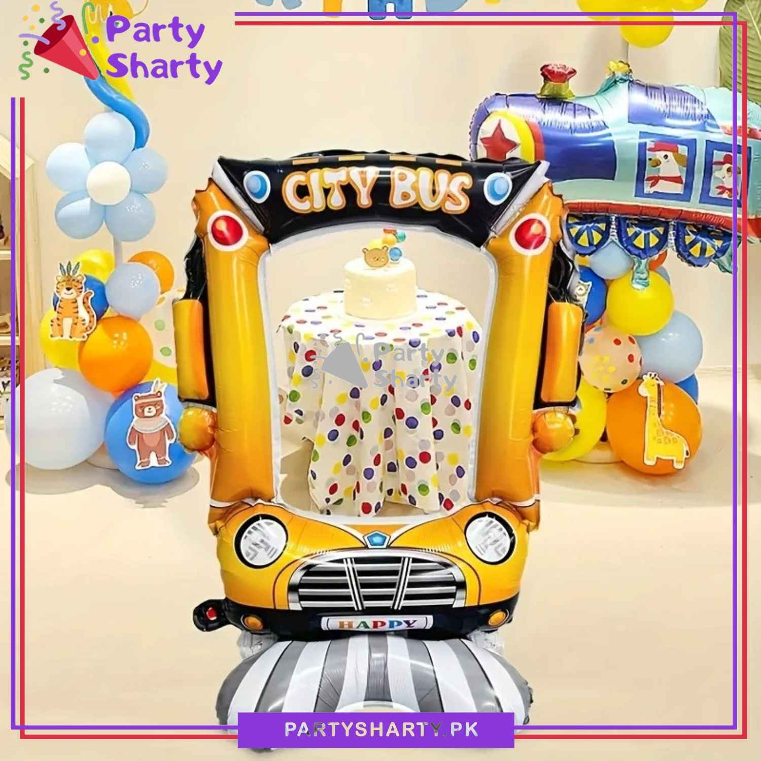 30inches City Bus Photo Frame Airloonz Foil Balloon For Back to School / Cocomelon Theme Birthday Party Decoration and Celebration