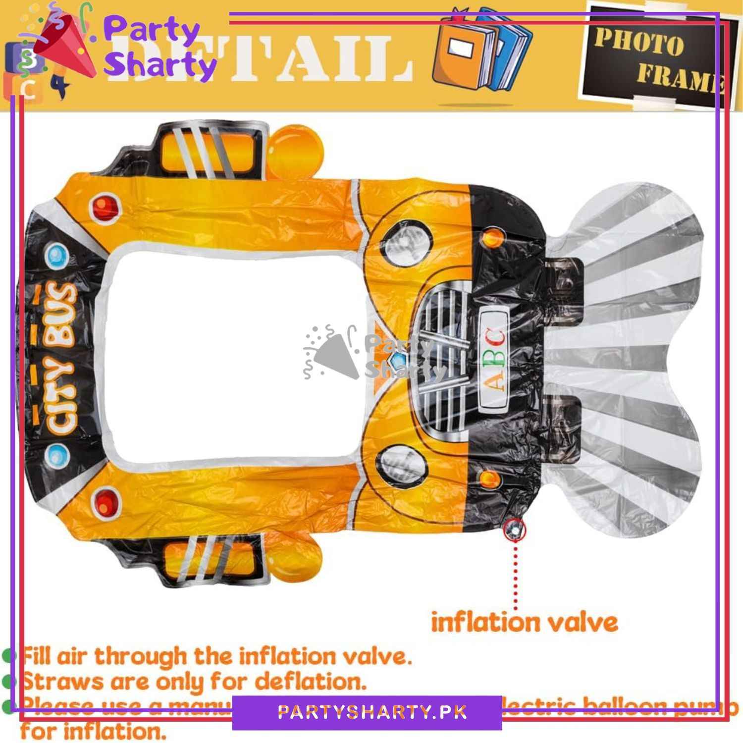 50inches City Bus Photo Frame Airloonz Foil Balloon For Back to School / Cocomelon Theme Birthday Party Decoration and Celebration