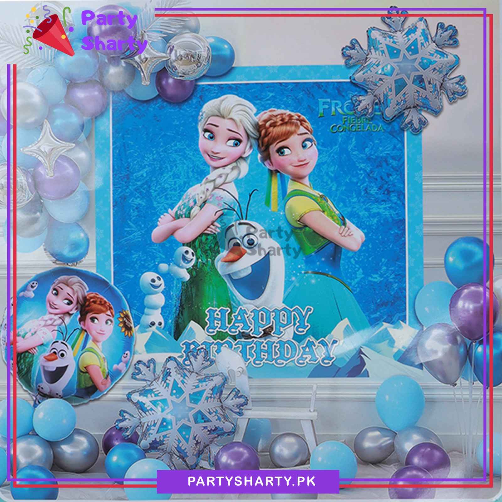 50pcs Happy Birthday Frozen Elsa & Anna Theme Set For Theme Based Birthday Decoration & Celebration