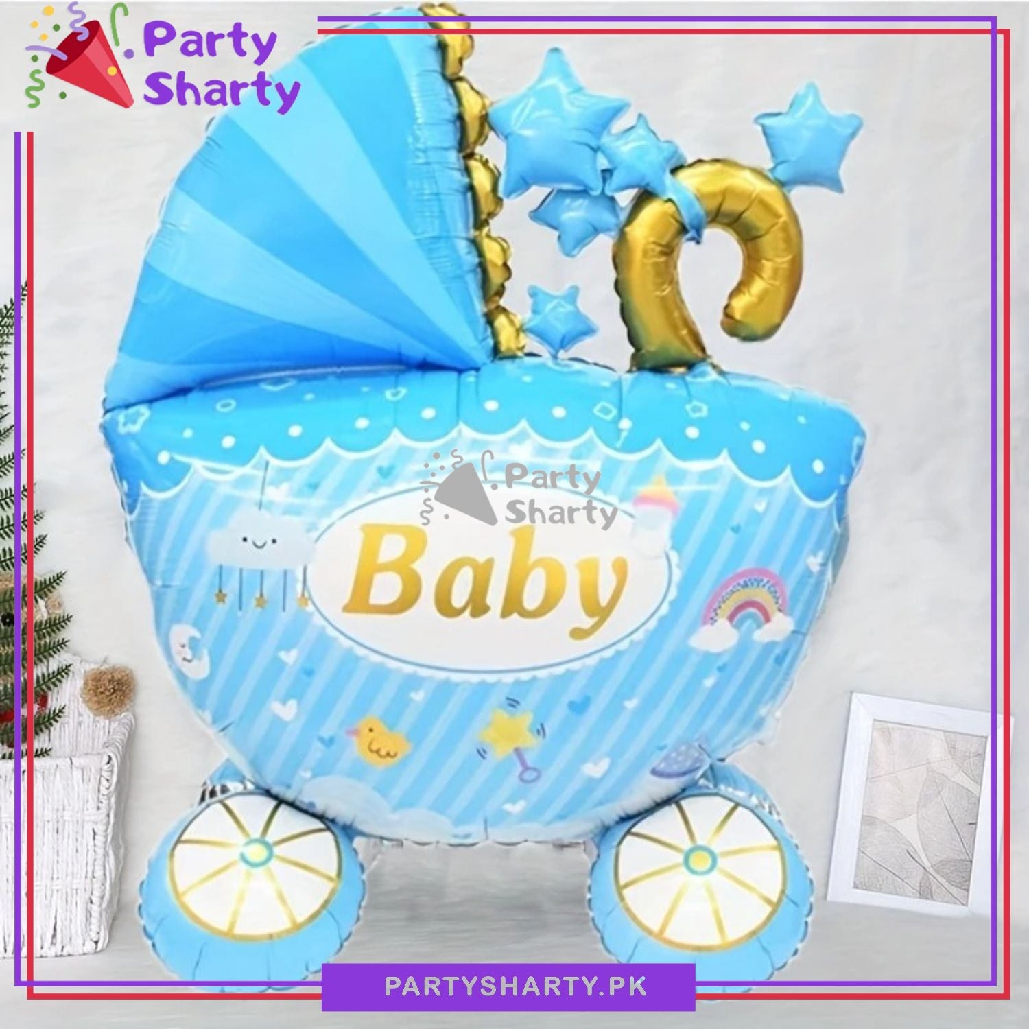 55inches Pink / Blue Color Baby Cart Shaped Foil Balloon for Baby Shower & Gender Reveal Party Decoration
