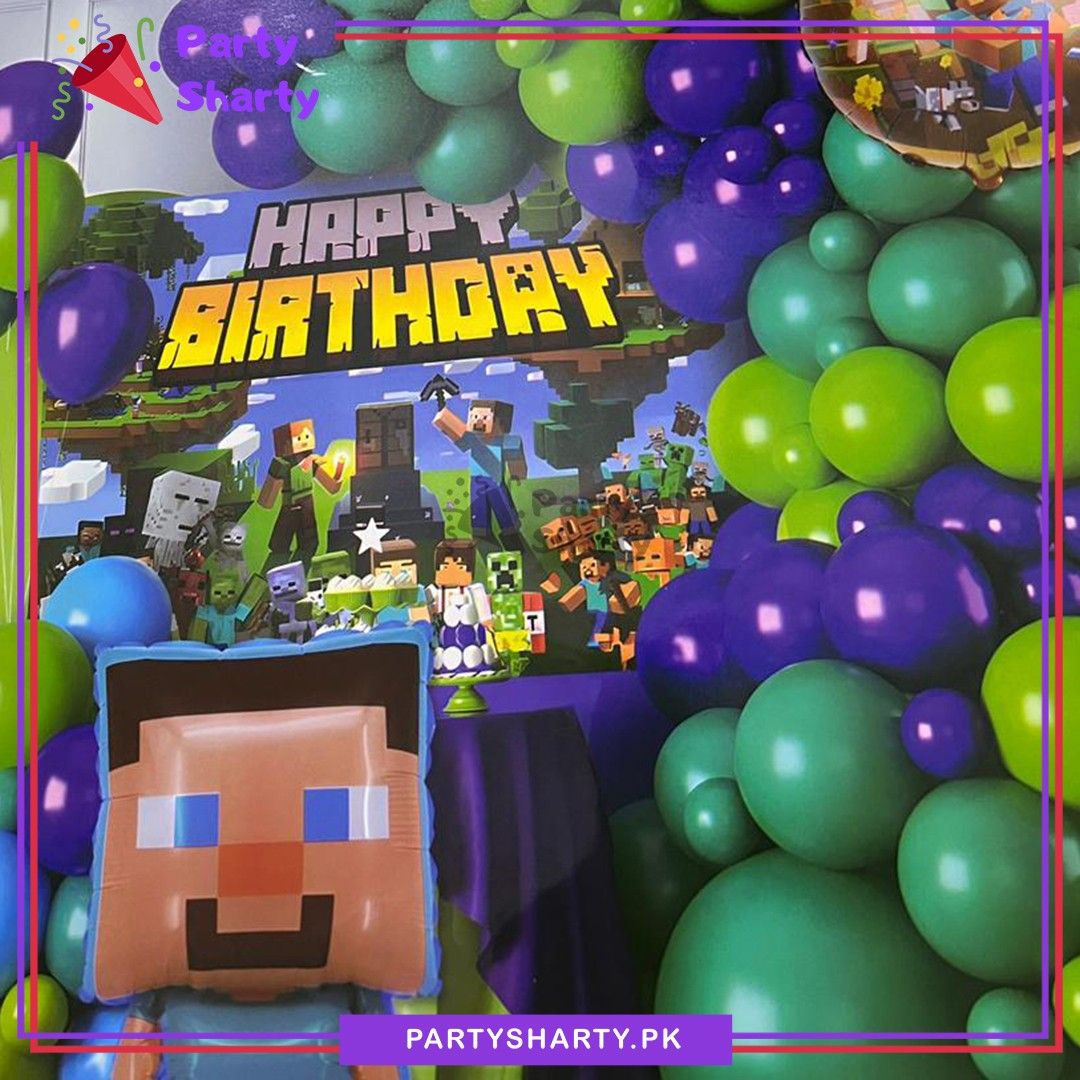 57pcs Happy Birthday Minecraft Theme Set For Theme Based Birthday Decoration & Celebration