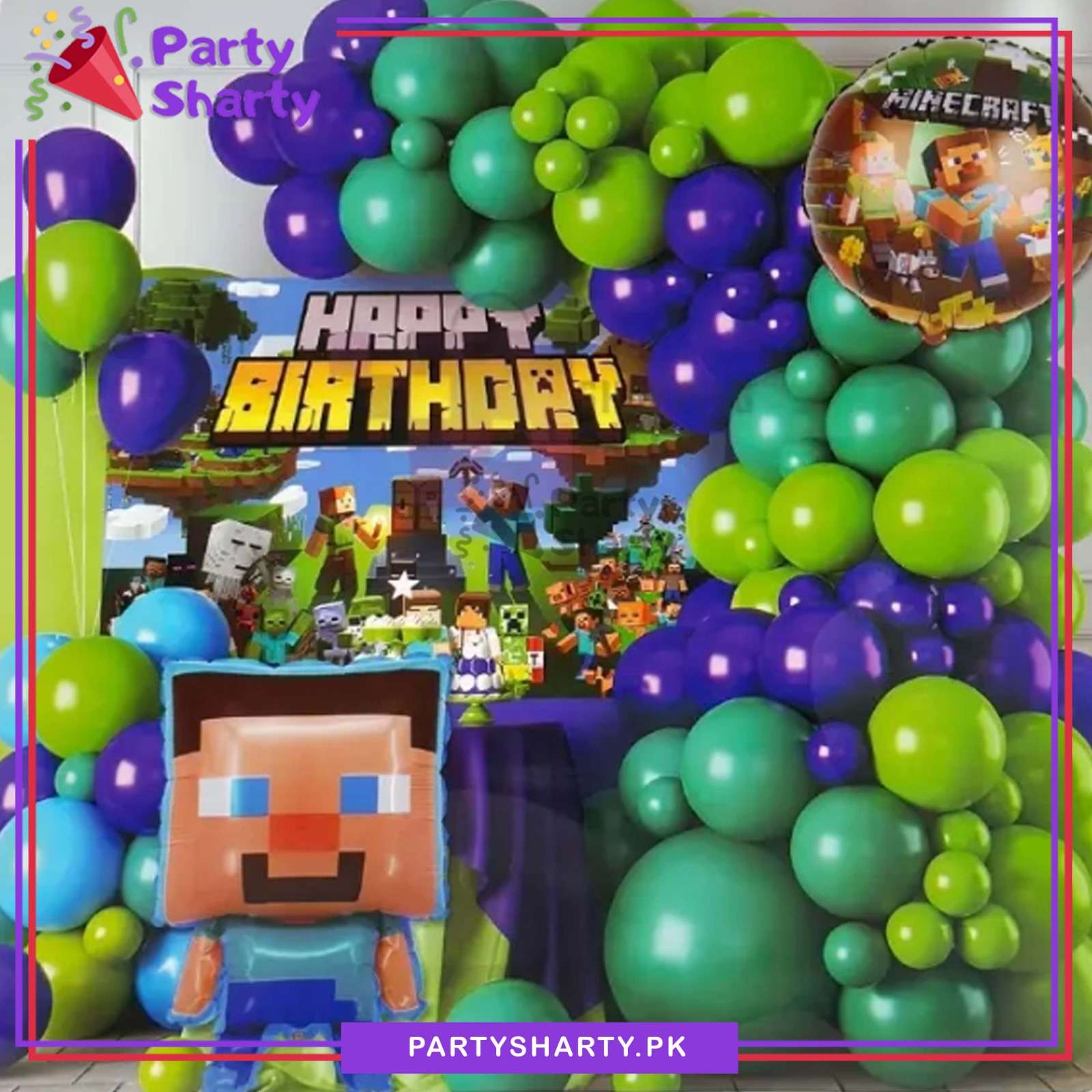 57pcs Happy Birthday Minecraft Theme Set For Theme Based Birthday Decoration & Celebration