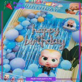 58pcs Silver Scripted Happy Birthday with Boss Baby Theme Set for Theme Based Birthday Decoration & Celebration