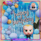 58pcs Silver Scripted Happy Birthday with Boss Baby Theme Set for Theme Based Birthday Decoration & Celebration