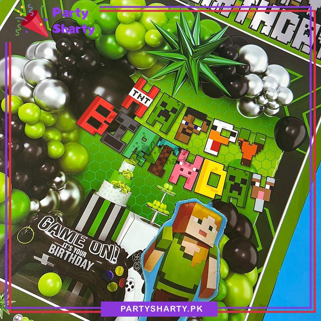 59pcs Happy Birthday Minecraft Theme Set For Theme Based Birthday Decoration & Celebration