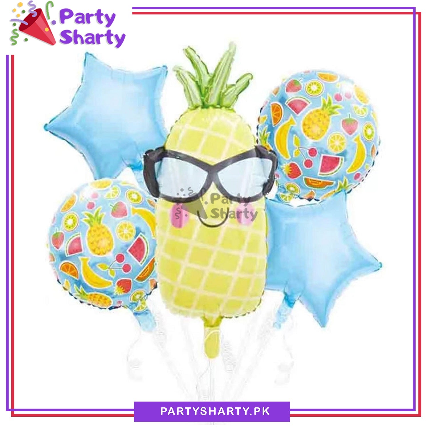 5pcs/set Pineapple With Sunglass Foil Balloons For Fruit Theme Party Decoration and Celebration