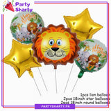 Lion Head Foil Balloon Set - 5 Pieces For Jungle Theme Birthday Party Celebration and Decoration