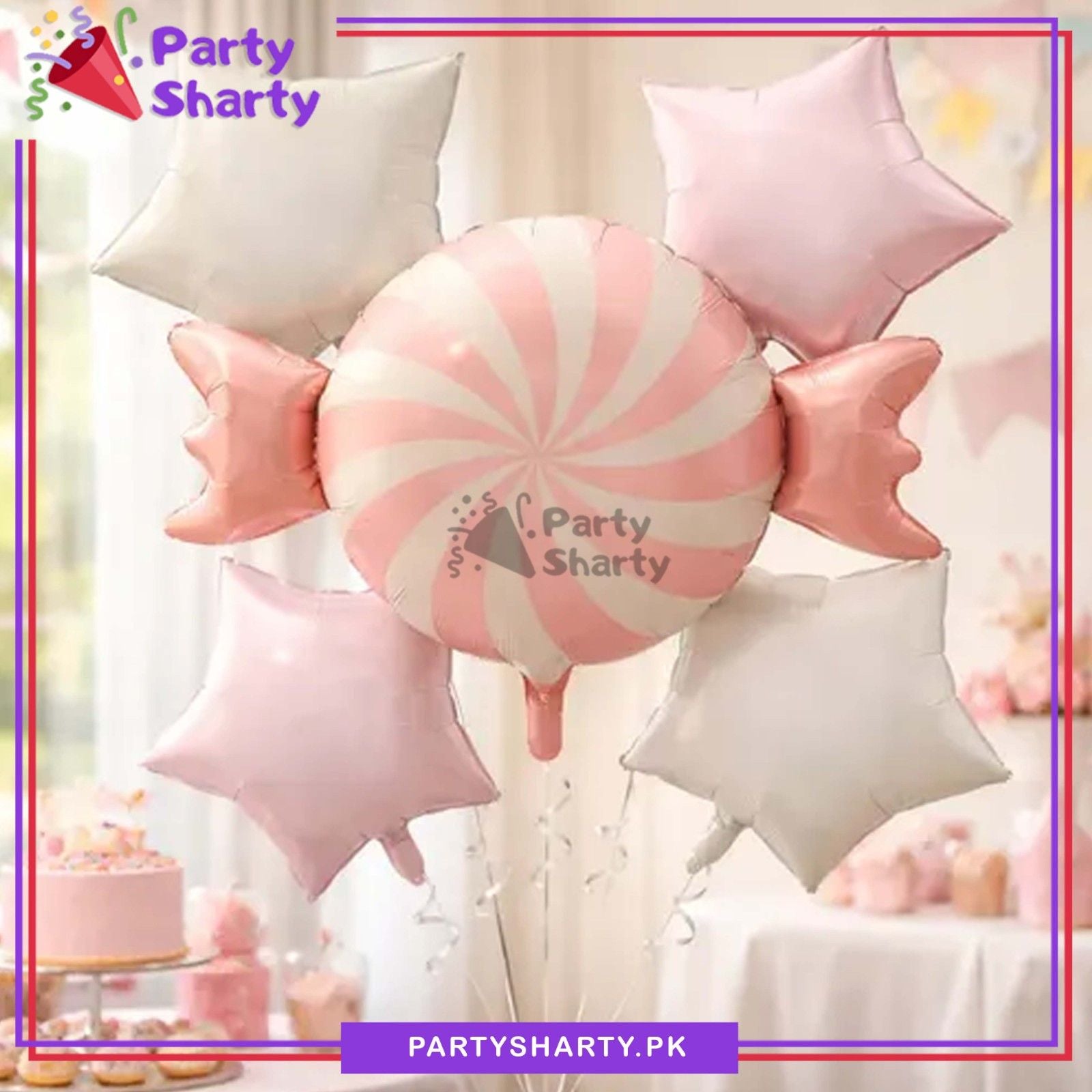 5pcs Matte Color Candy with Stars Foil Balloons for Candyland Birthday Party Decoration