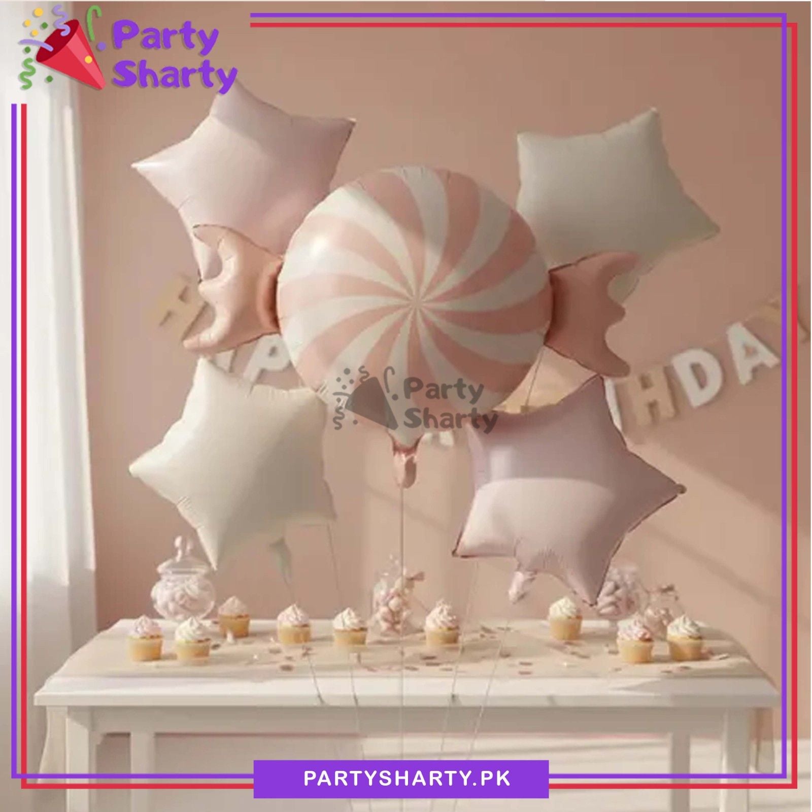 5pcs Matte Color Candy with Stars Foil Balloons for Candyland Birthday Party Decoration