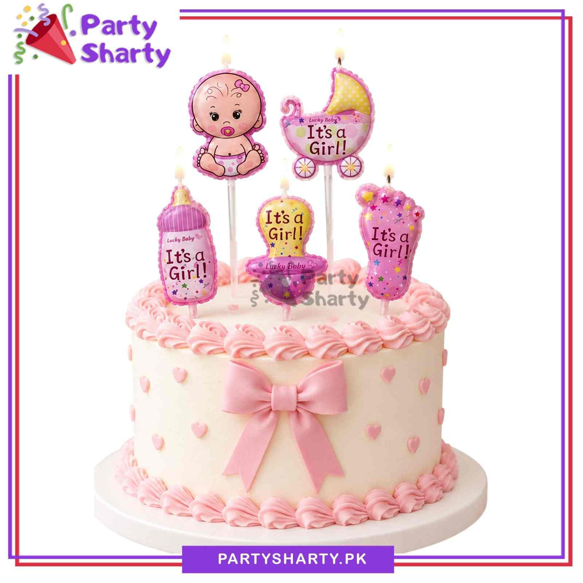 5pcs Its a Girl Theme Candles For Welcome Baby Cake Decoration