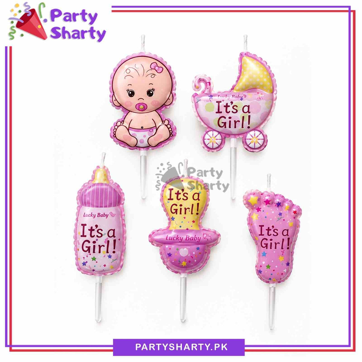 5pcs Its a Girl Theme Candles For Welcome Baby Cake Decoration