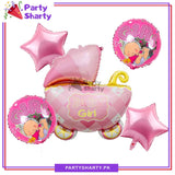 5pcs Baby Boy / Girl Cute Cart Shaped with Printed Round Foil Balloons Set For Welcome Baby Decoration
